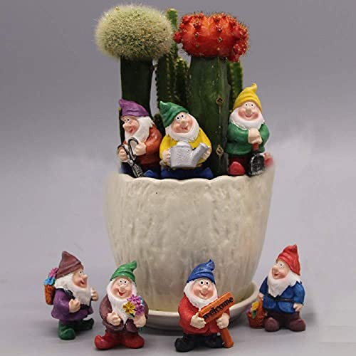 Mini Gnomes Garden Set Miniature Gnome Figurines Seven Dwarfs Statue with and Tools Garden Gnomes Micro Landscape Decoration Plant Flower Pots Ornaments