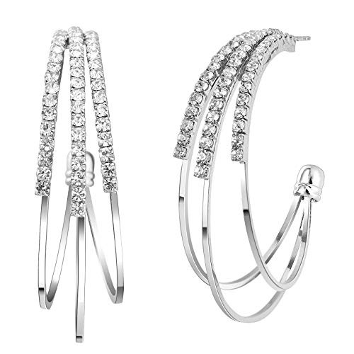 Big Hoop Earrings For Women Sterling Silver Hoop Earrings For Girls Cubic Zirconia Rhinestone Hoop Earrings Fashion Jewelry 50mm