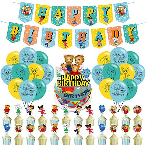 Daniel Tiger's Neighborhood Party DecorationsBirthday Party Supplies For Daniel Tiger's Neighborhood Friend Includes Banner - Cake Topper - 24 Cupcake Toppers - 18 Balloons