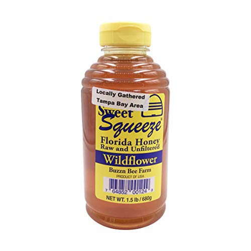 Sweet Squeeze Raw Honey - Unfiltered  and  Unpasteurized Wildflower Honey - From Florida's Beekeepers 24 Ounce -1.5lb-