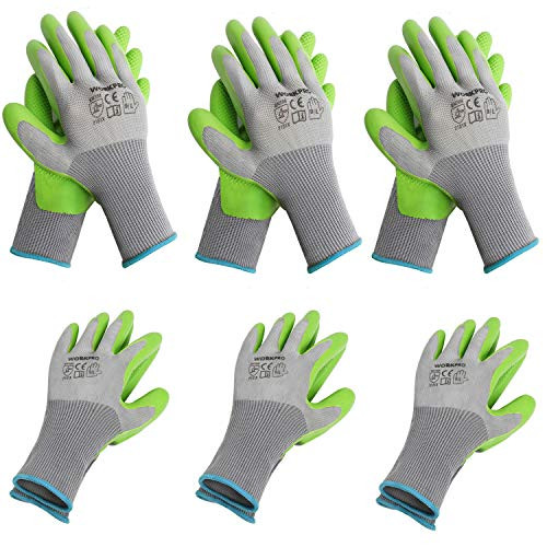 WORKPRO 6 Pairs Garden Gloves Work Glove with Eco Latex Palm Coated Working Gloves for Weeding Digging Raking and Pruning-L-