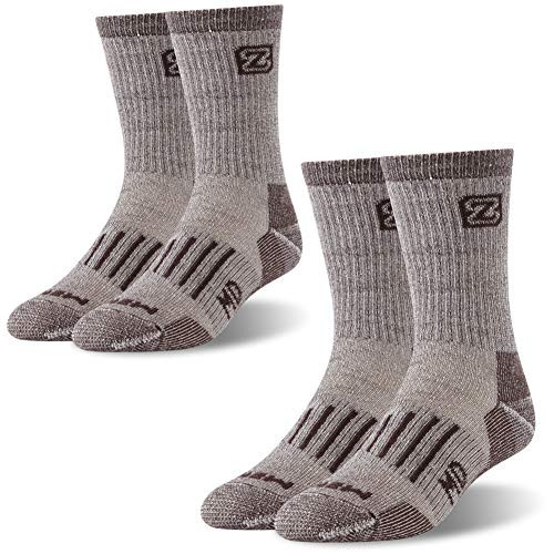 Mens Outdoor Trail Socks ZEALWOOD Hiking Cycling Socks Winter Warm Merino Wool Socks Extra Large Socks Crew Trekking Socks Ankle Athletic Socks Outdoor Sports Socks Cold Weather Socks Brownx2 XL
