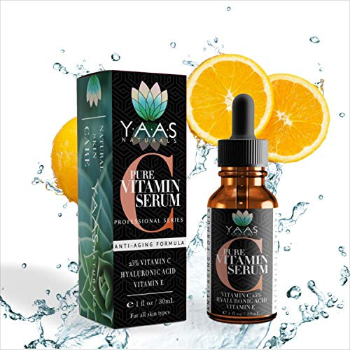 YAAS Naturals Vitamin C Anti-Aging Serum with Hyaluronic Acid and Vitamin E 25 percent Vitamin C 1 fl oz YAAS Naturals Vitamin C Anti-Aging Serum with Hyaluronic Acid and Vitamin E 25 percent Vitamin C 1 fl oz