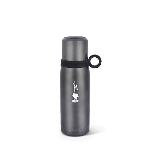 Bialetti To Go Thermal Bottle with Lid-Cup 15 Oz -460 ml- Dark Grey Steel