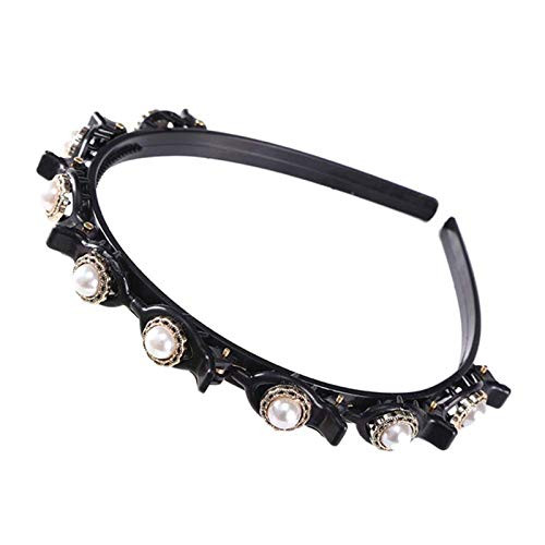 2PCS Women Rhinestone Headband Double Bangs Korean Braided Clip Headbands Rhinestone Hollow Woven Braided Hairstyle Hairpin Hair Accessories Hair Tools for Women Girls -B-