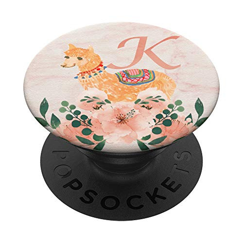 LETTER K - Llama Alpaca Rose Monogram Name Initial Letter K PopSockets Grip and Stand for Phones and Tablets