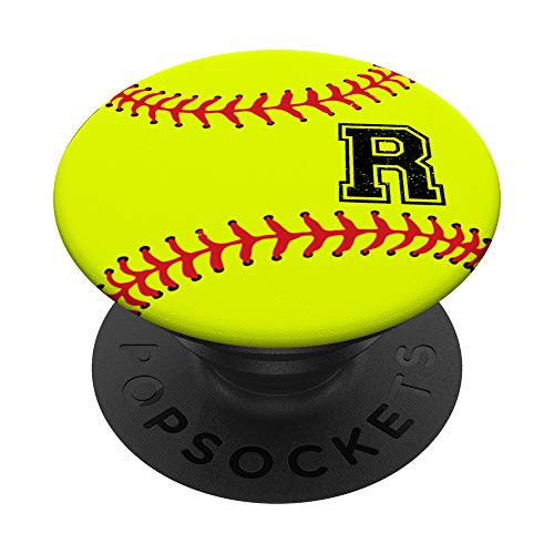 Softball Initial R Name Player Monogram Catcher  and  Pitcher PopSockets PopGrip- Swappable Grip for Phones  and  Tablets