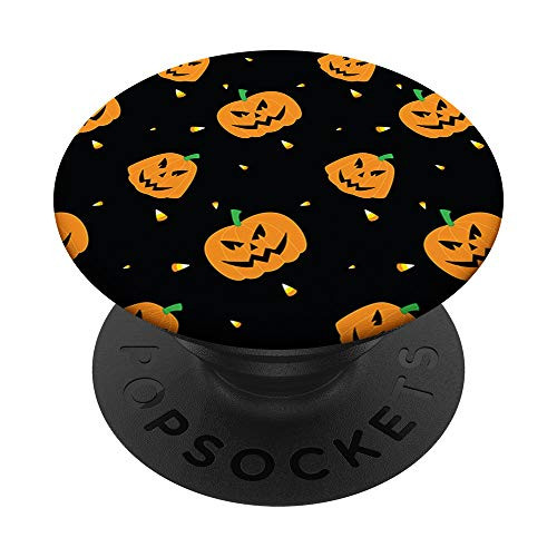 Halloween Design Pumpkin Jack O Lantern Pattern Black PopSockets PopGrip- Swappable Grip for Phones  and  Tablets