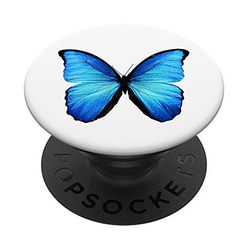 Bleu Butterfly on White Background PopSockets PopGrip- Swappable Grip for Phones  and  Tablets