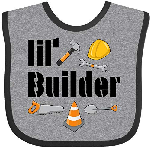 Inktastic Lil Builder- Future Construction Baby Bib Heather and Black 2c701