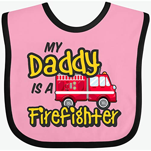 Inktastic My Daddy is a Firefighter with Fire Baby Bib Heather and Black 2f95d