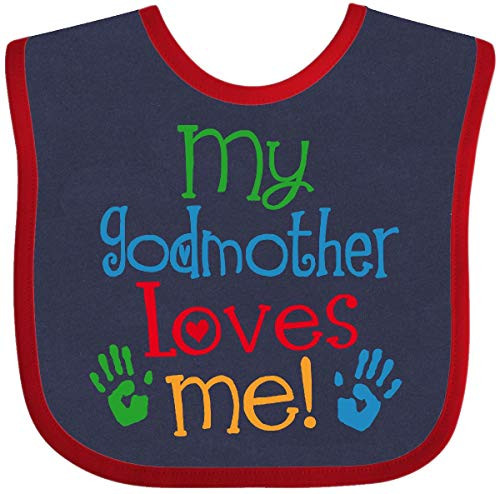 Inktastic My Godmother Loves Me Outfit Baby Bib Navy and Red