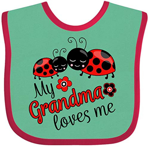 Inktastic My Grandma Loves Me with Cute Ladybugs Baby Bib Heather-White 391ee
