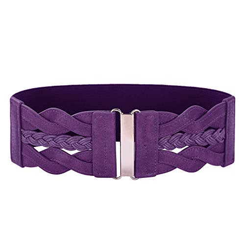 Women's Elastic Vintage Belt Stretchy Retro Wide Waist Cinch Belt-PurpleL-
