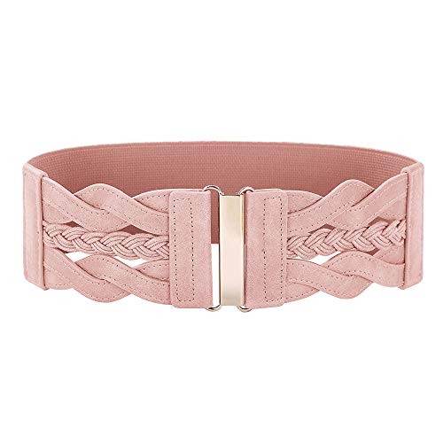 Women's Elastic Vintage Belt Stretchy Retro Wide Waist Cinch Belt-PinkS-