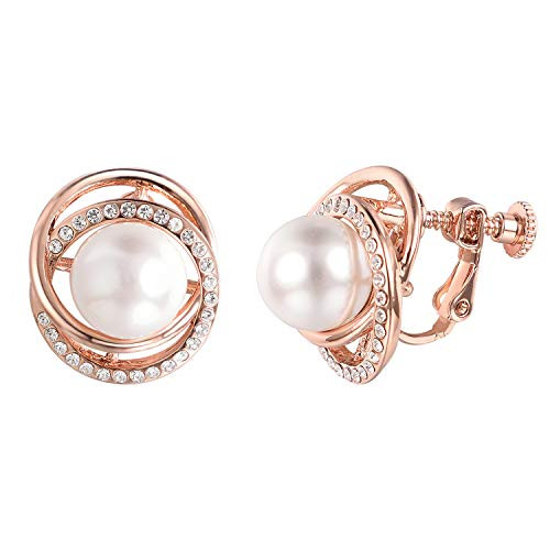 Yoursfs 18K Rose Gold Plated Screwback Clip on Earrings for Women Adjustable Pearl Earrings