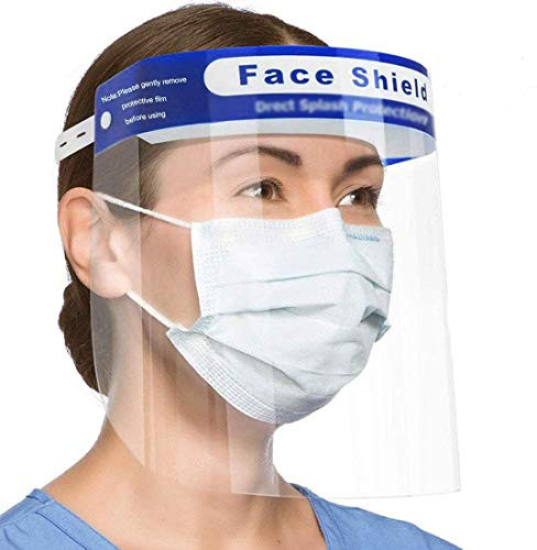 2PCS Safety Face Shields Reusable Full Face Transparent Breathable Visor Anti Saliva Windproof Dustproof Hat Shield Protect Eyes and Face with Protective Clear Film Elastic Band