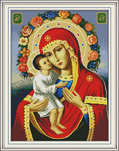 CaptainCrafts New Stamped Cross Stitch Kits Preprinted Pattern Counted Embroidery Starter Kits for Beginner Kids and Adults Religious Figure -Stamped 14CT-
