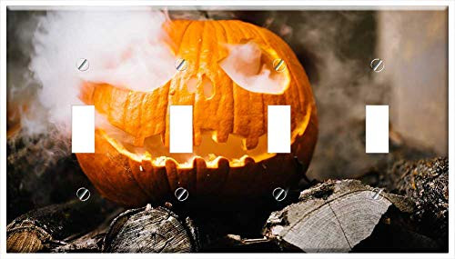 Switch Plate 4 Gang Toggle - Halloween Spooky Jack-O-Lantern Pumpkin Autumn 2
