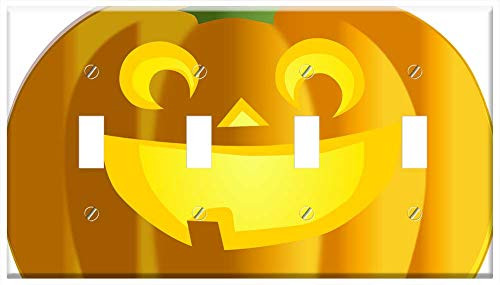 Switch Plate 4 Gang Toggle - Jack O Lantern Pumpkin Halloween Carved Carving