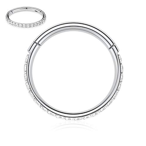 Septum Nose Rings Cartilage Earring Hoop Septum Jewelry Nose Rings Hoop Daith Helix Rook Earrings Septum Helix Tragus Daith Piercing Jewelry CZ 316L Surgical Steel 16G 8mm Silver