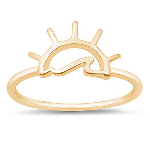CloseoutWarehouse Gold-Tone Sterling Silver Waves at Sunset Ring Size 7