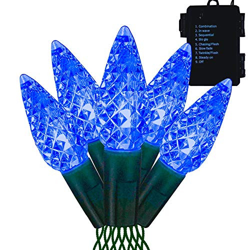 Twinkle Star C6 Christmas String Lights 50 LED 17ft Battery Operated Fairy Lights with 8 Lighting Modes Indoor Outdoor Waterproof Lights for Patio Garden Party Wedding X-mas Decoration Blue