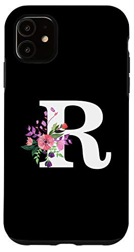 iPhone 11 floral monogram white initial letter R cute pink red flowers Case