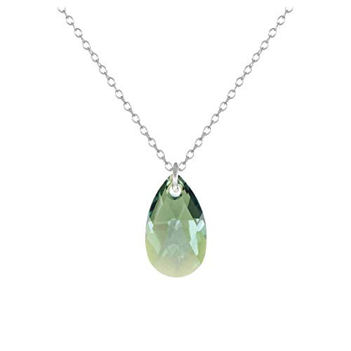 Green Aurora Borealis Small Crystal Teardrop Sterling Silver Necklace in 16 18 or 20 inch Green Aurora Borealis Small Crystal Teardrop Sterling Silver Necklace in 16 18 or 20 inch