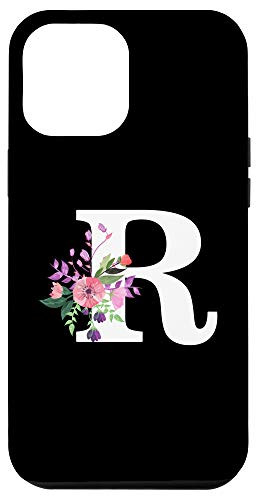 iPhone 12 Pro Max floral monogram white initial letter R cute pink red flowers Case