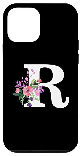 iPhone 12 mini floral monogram white initial letter R cute pink red flowers Case