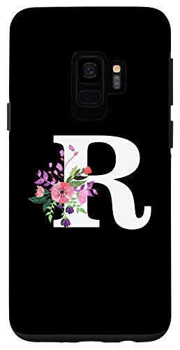 Galaxy S9 floral monogram white initial letter R cute pink red flowers Case