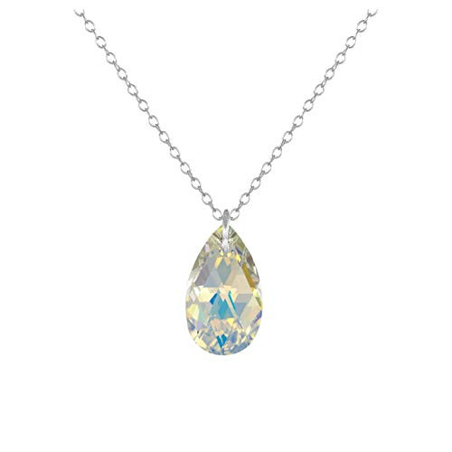 Aurora Borealis Small Crystal Teardrop Sterling Silver Necklace in 16 18 or 20 inch Aurora Borealis Small Crystal Teardrop Sterling Silver Necklace in 16 18 or 20 inch