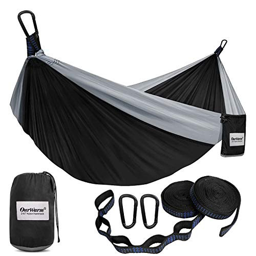 OurWarm Camping Hammock Double  and  Single Portable Hammock with Tree Straps Set Nylon Parachute Hammocks Adults Kids for Camping Backpacking Travel Beach Backyard Patio Hiking
