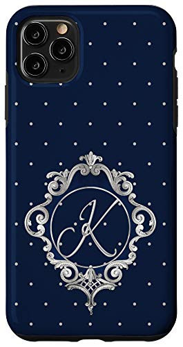 iPhone 11 Pro Max Blue ornamental initial letter K monogram elegant Case