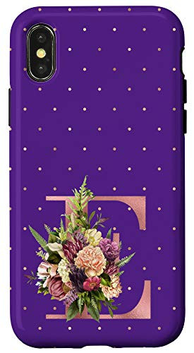 iPhone X-XS Purple floral Initial Letter E monogram blush lilac flowers Case