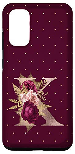 Galaxy S20 Maroon floral Initial Letter K monogram blush flowers Case