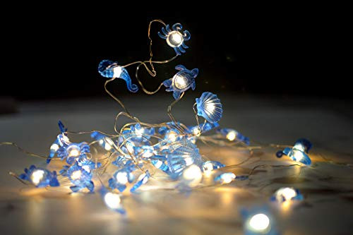 FLCSIed Nautical Sea Theme Decorative Seashell Seahorse Turtle Beach Lights with Remote 10 ft 40 LEDs for Covered Outdoor Camping Wedding Birthday Bedroom Parties Ornaments (Animals Under The sea)