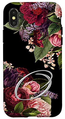 iPhone X-XS Vintage floral Maroon blush initial letter O monogram Case