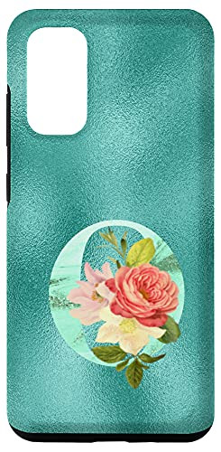Galaxy S20 Teal floral Initial letter O monogram blush flowers Case