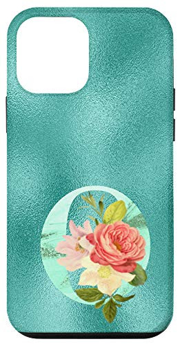 iPhone 12 mini Teal floral Initial letter O monogram blush flowers Case