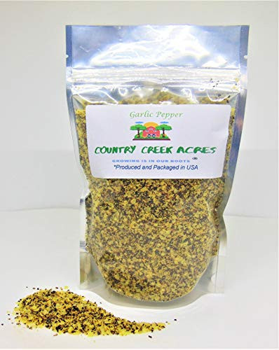 14 oz Garlic Pepper Seasoning - versatile blend of spices to bring a kick to your steak chicken burgers seafood or on eggs vegetables potatoes pasta rice salads and soups. - Country Creek LLC