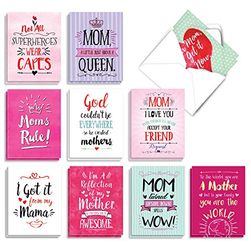 The Best Card Company - 20 Note Cards Blank Assortment -4 x 5.12 Inch- -10 Designs 2 Each- - Mom Notes AM3138OCB-B2x10