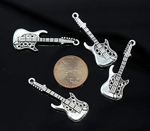 4 Pcs Electric Guitar Pendants Guitar Jet Charms Music Charms Antique Silver Tone 36x14mm