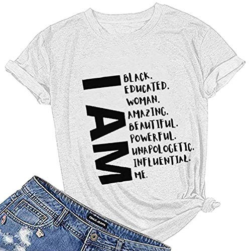 AODONG Shirts for WomenLoose Short Sleeve T-Shirts Casual Printing O-Neck Tops Funny Saying Graphic Summer Tee Tops White