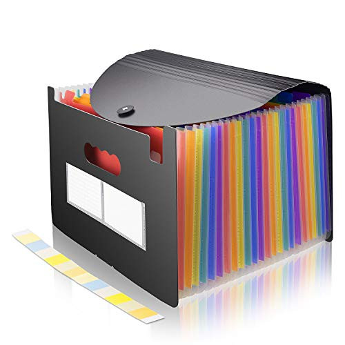File Folder Organizer Expanding File Holder 24 Pocket Accordion Folders Expandable Cover Standing Document Holder, A4/Letter Size