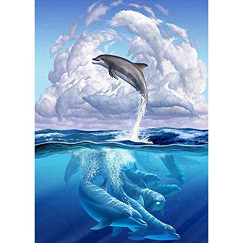 DIY 5D Diamond Painting Kit Diamond Art Full Diamond Embroidery Rhinestone Pictures Cross Stitch Arts Craft Supply for Home Wall Decor Gift Dolphin B 30x40cm