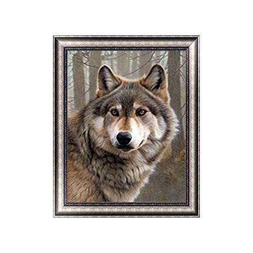DIY 5D Diamond Painting Kit Diamond Art Full Diamond Embroidery Rhinestone Pictures Cross Stitch Arts Craft Supply for Home Wall Decor Gift Wolf B 30x40cm