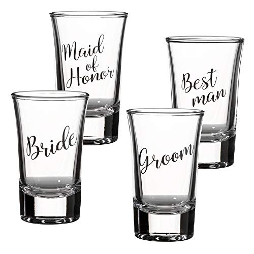 Lillian Rose Bride Groom Maid of Honor and Best Man Shot Glass Set 1.5oz Clear