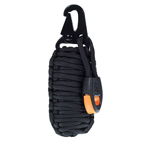 14 in 1 Paracord Grenade Emergency Survival Kit Keychain  Includes Carabiner Fire Starter Whistle and More  Hunting Hiking and Camping -Black-